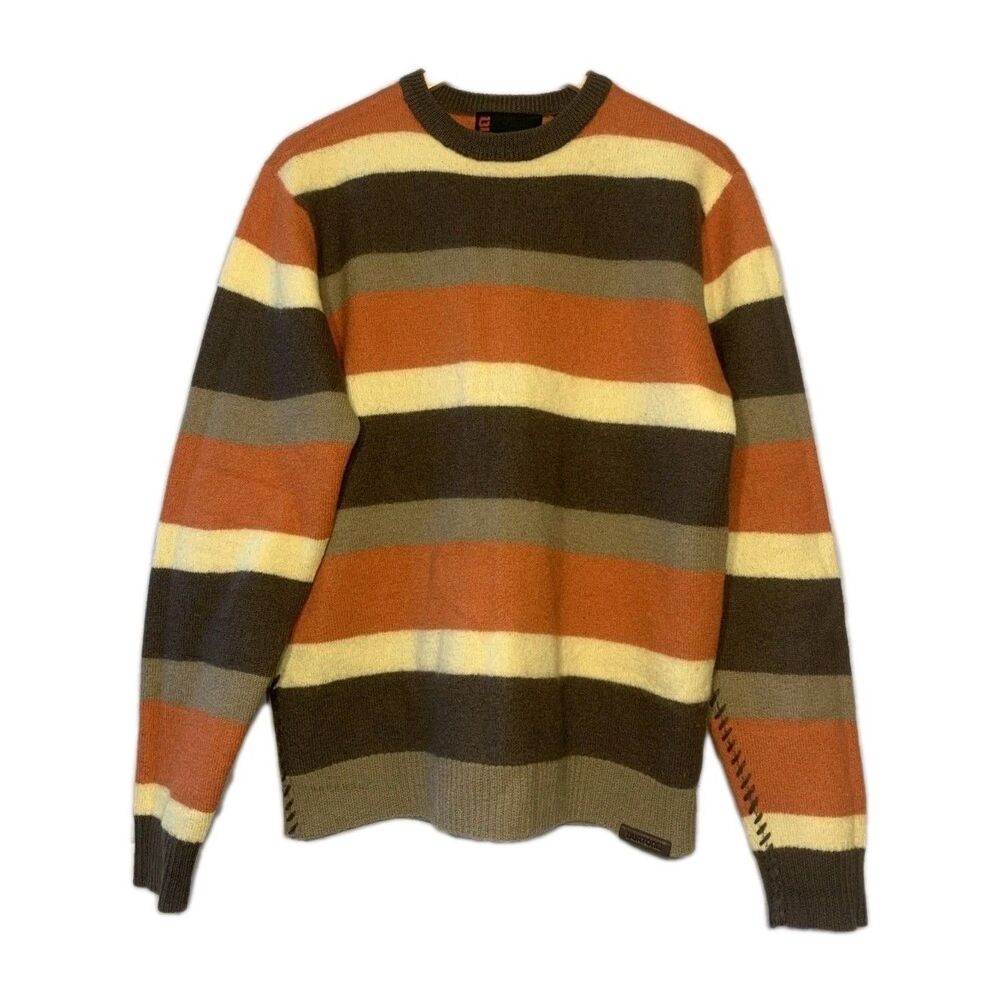 Burton Men’s 100% Wool Crewneck Sweater Size Sm Striped Brown Orange Vintage Y2K